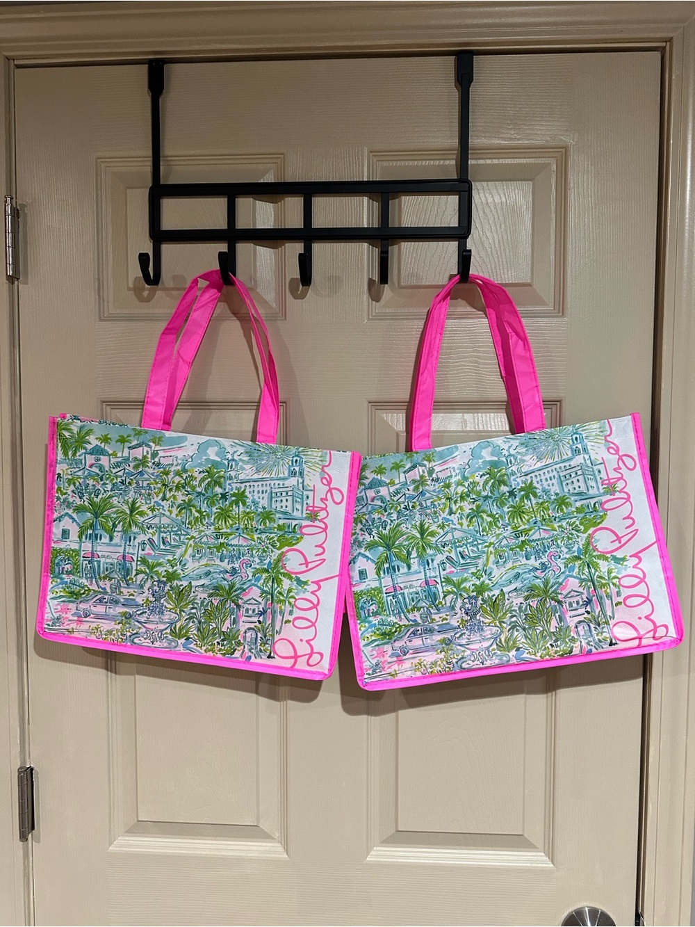 Lilly Pulitzer Tropical Pink-Trim Canvas Tote